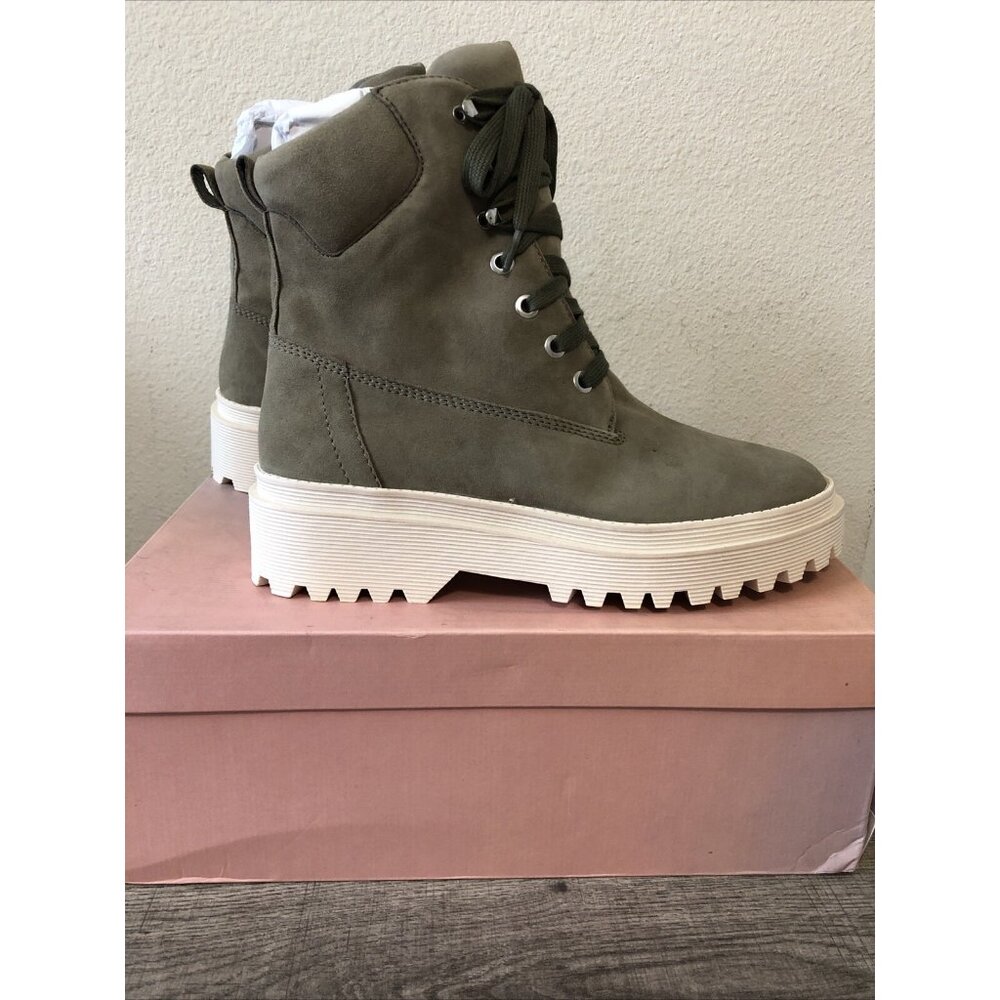 Lisa Vicky ADAPT-V Olive Green Kid Suede Combat Boots Size 8